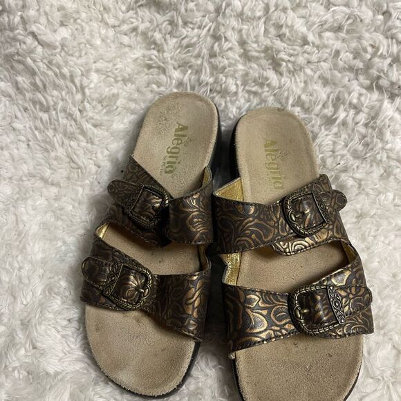Alegria JAD leather bronze floral print Sandals with Buckle Design EUR SZ38 - Picture 4 of 9